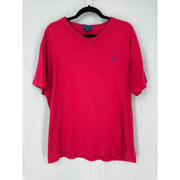 90s Vintage Polo Ralph Lauren Shirt Mens Large Red Single Stitch V Neck Pony - Picture 1 of 7